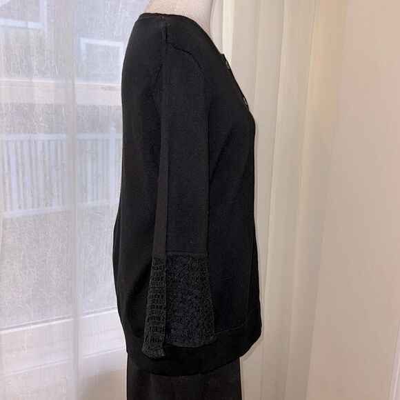 Isaac Mizrahi M Black Lace Bell Sleeve Button Front Knit Cardigan - Picture 7 of 11
